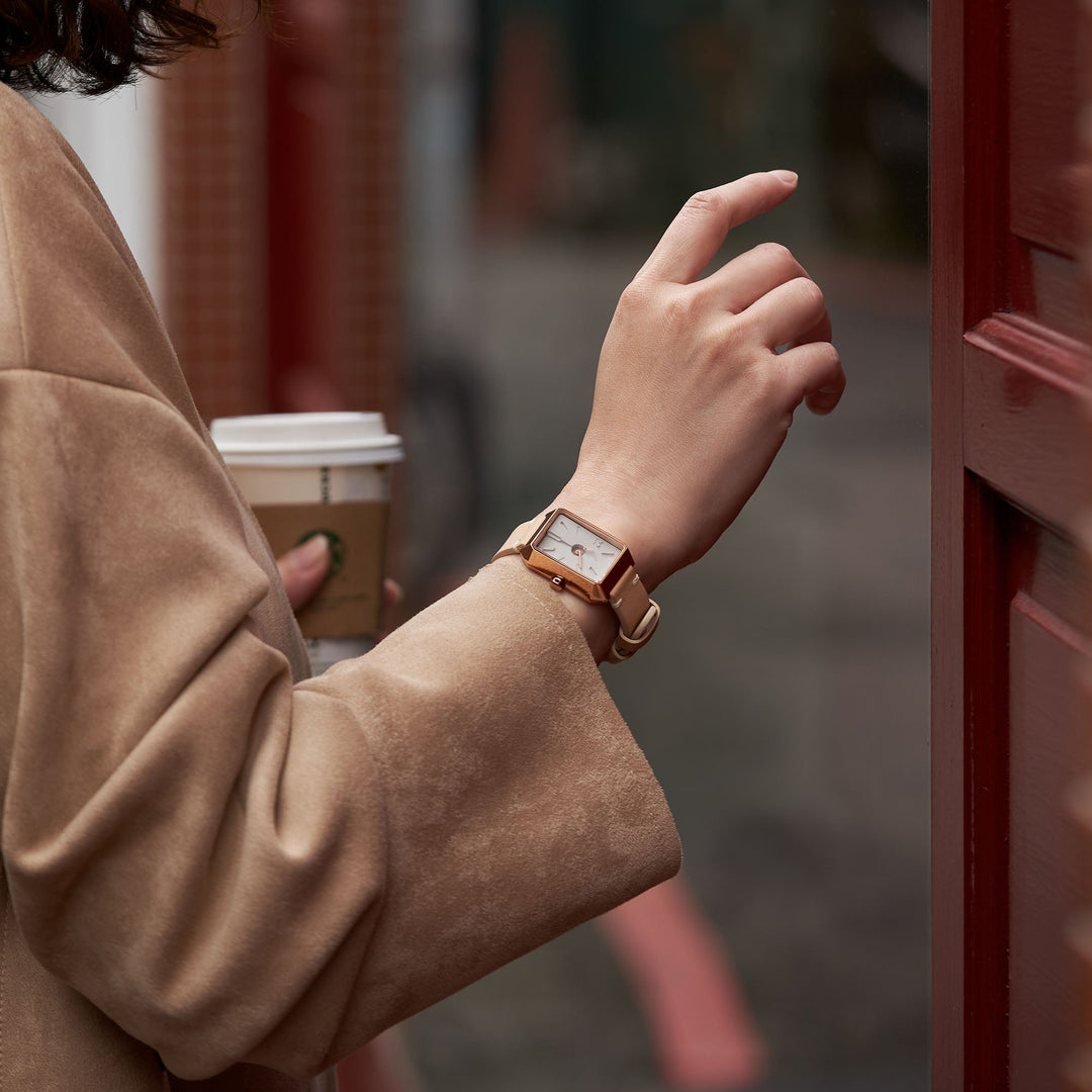 Ups & Downs Rectangular Concrete Watch - Milk Tea Edition