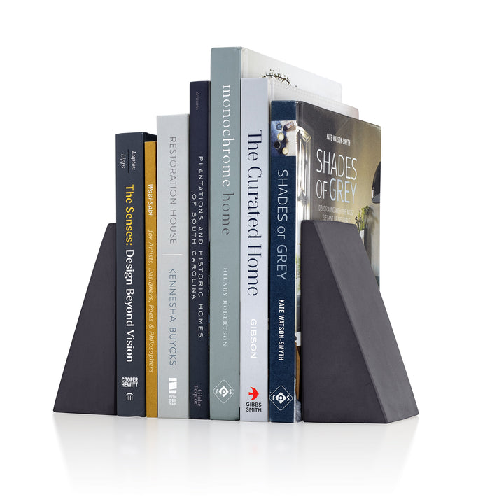 Dark Gray Concrete Bookends Side View With Books