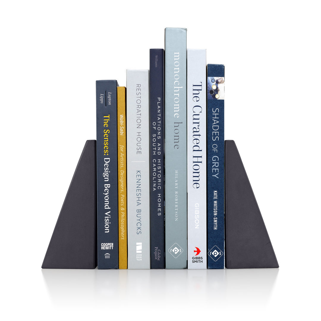 Dark Gray Concrete Bookends Front View With Books