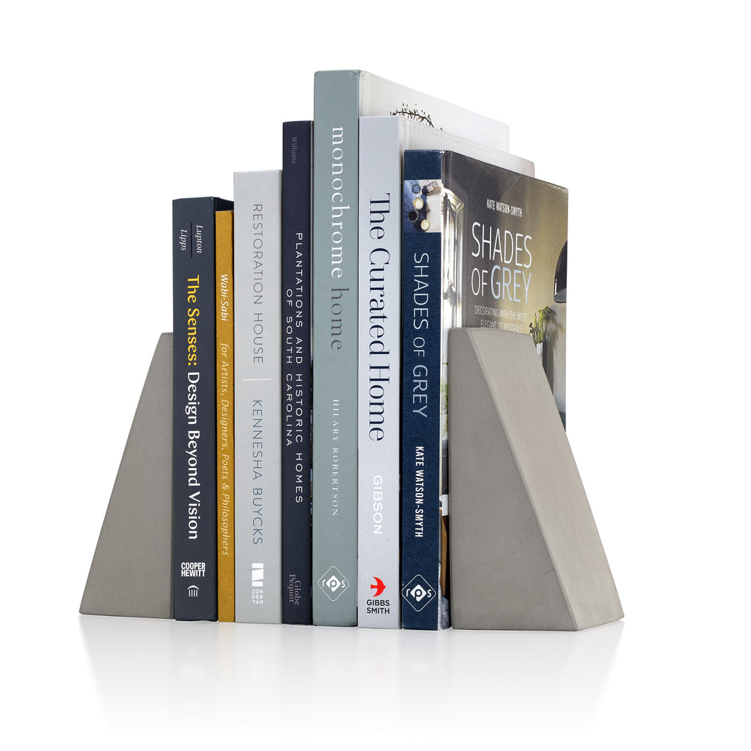 Side View of Concrete Bookends by Port Living Co. With Books