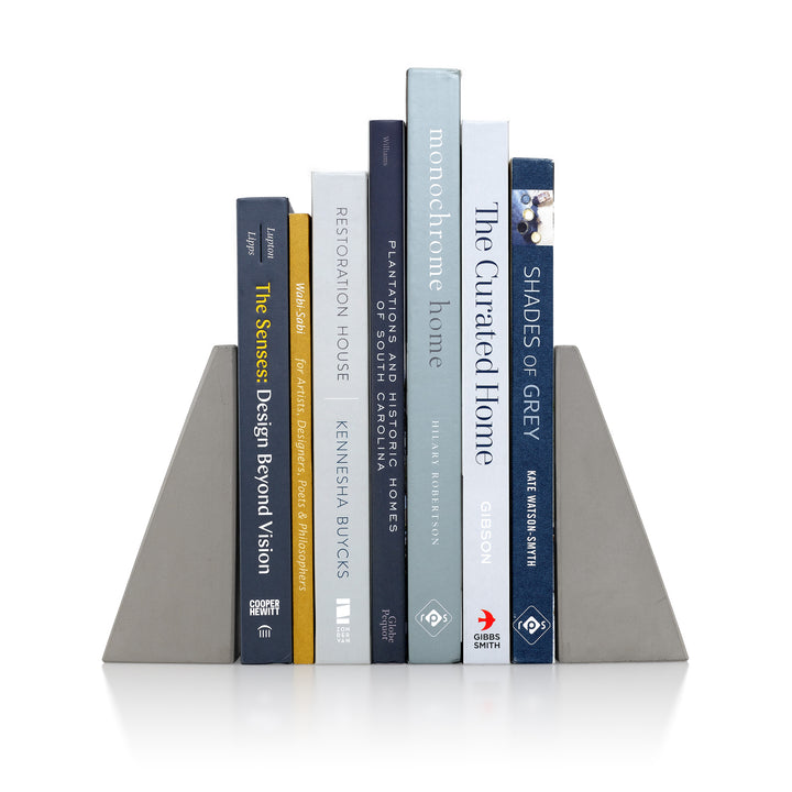 Front View of Concrete Bookends by Port Living Co. With Books