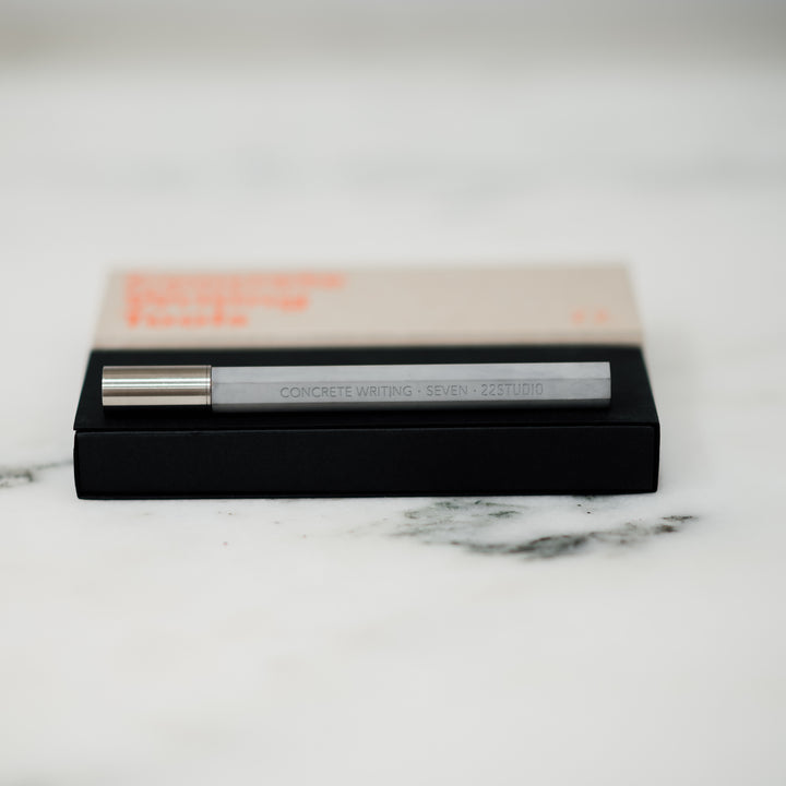 Seven Rollerball Concrete Pen by 22STUDIO In Box With Engraving Exposed