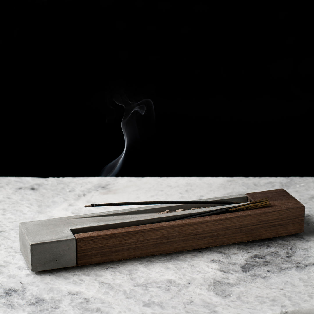 KOMOLAB Incense Burner In Use (Walnut Wood)