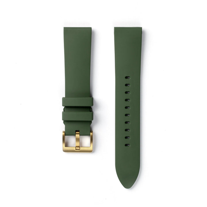 22STUDIO Rubber Watch Strap In Olive Color With A PVD Gold Buckle