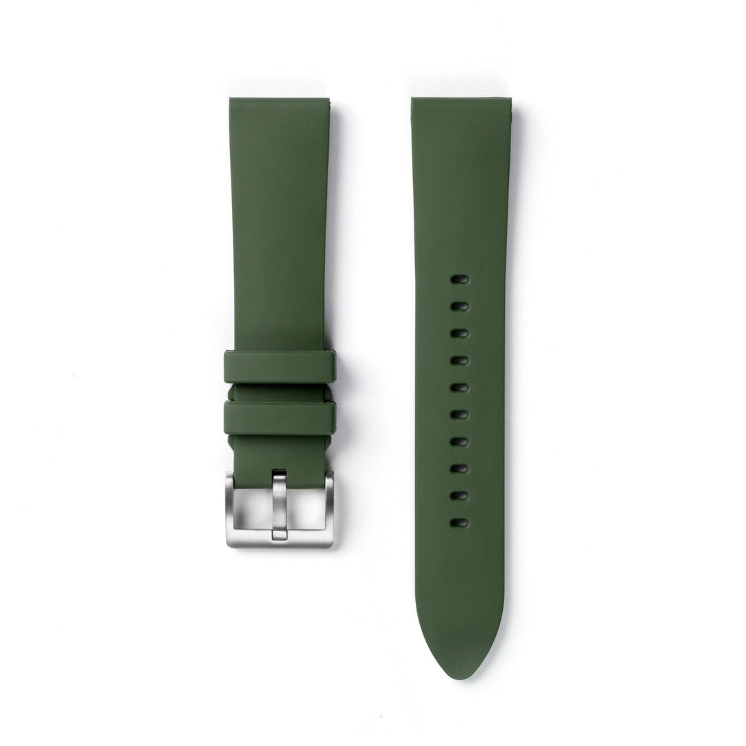 22STUDIO Rubber Watch Strap In Olive Color With A Stainless Steel Buckle