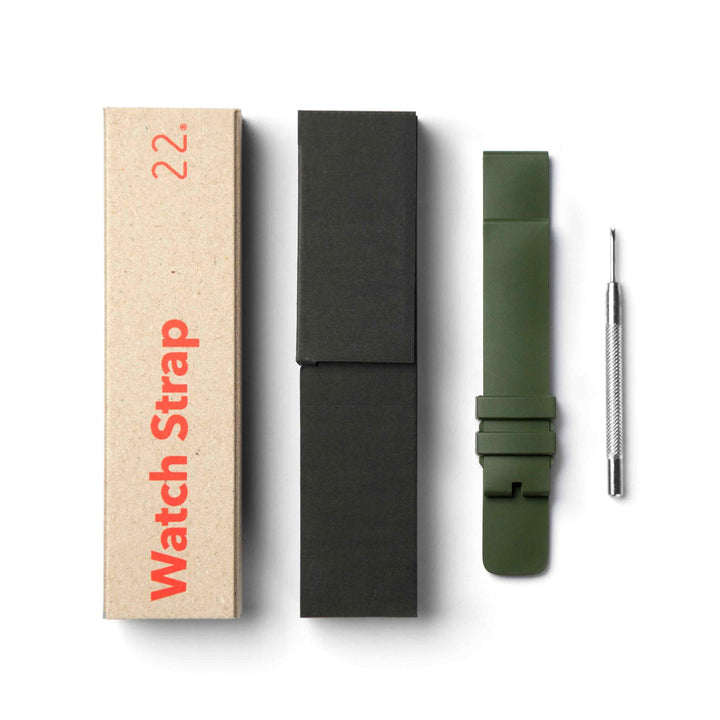 Packaging Of An Olive Fluoroelastomer Watch Band by 22STUDIO