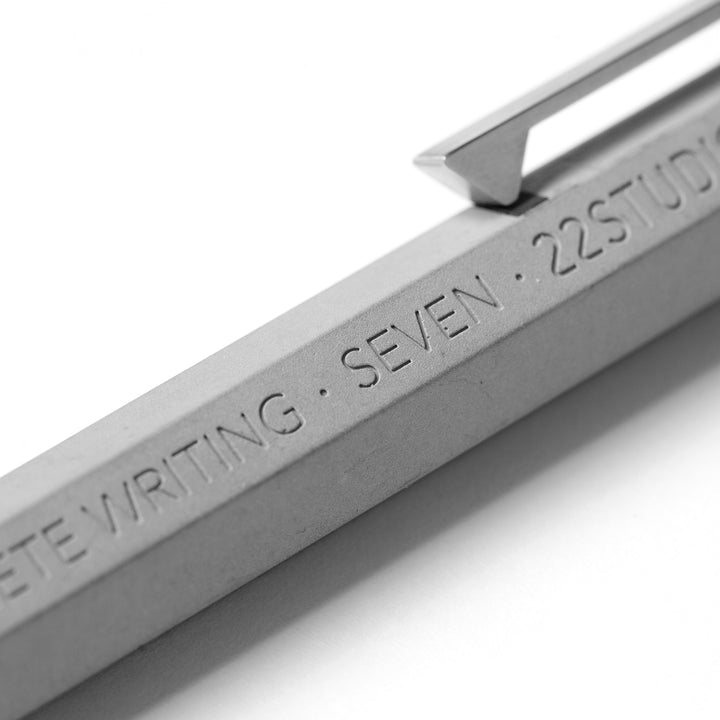 Close View Of Engraving On A 22STUDIO Seven Ballpoint Pen