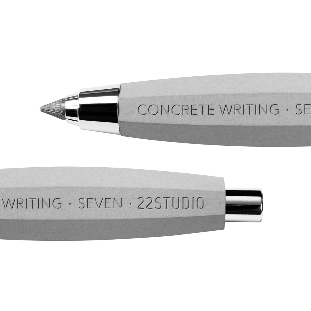 Front And Back Ends Of A 22STUDIO Concrete Seven Sketch Pencil